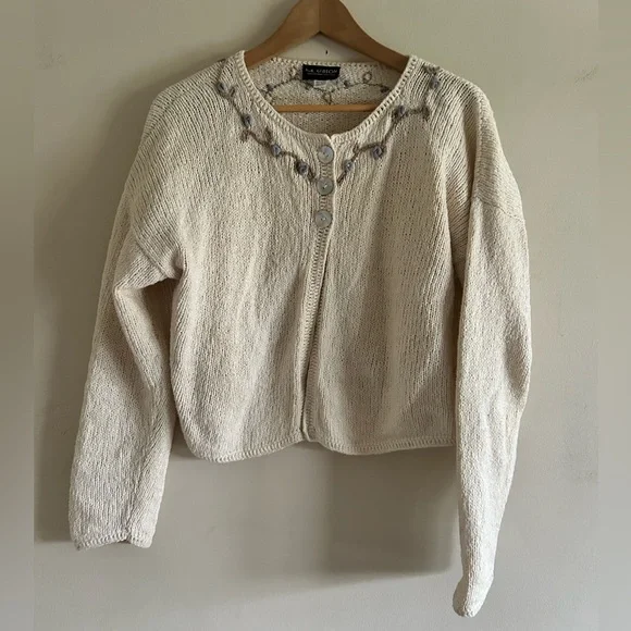 Vtg M. Gibson Peruvian Cream 100% Cotton Embroidered Cardigann Outlander - Picture 4 of 13